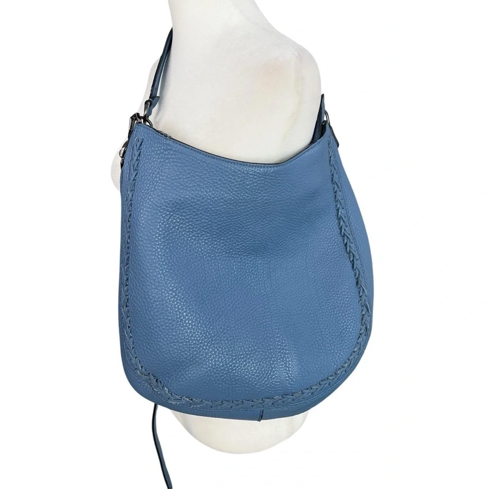 REBECCA MINKOFF Pebbled Leather Hobo Bag Blue Braided Shoulder Purse